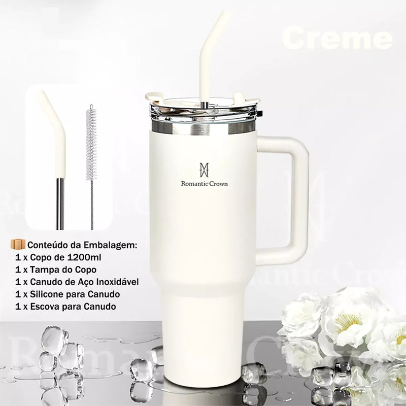 Copo Térmico Gigante 1,2l Inox Com Tampa E Inox Canudo