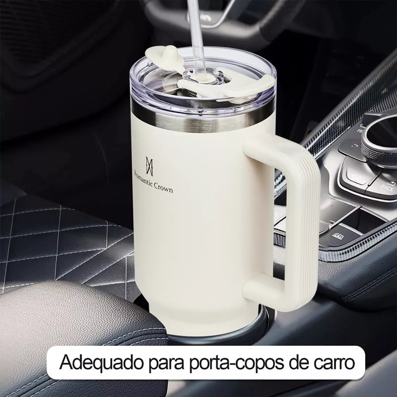 Copo Térmico Gigante 1,2l Inox Com Tampa E Inox Canudo