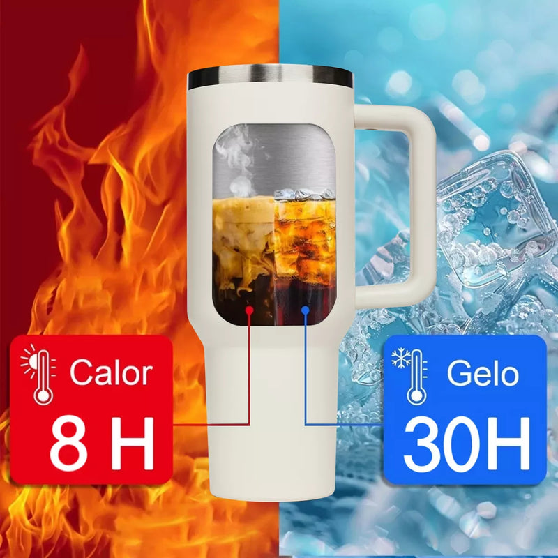 Copo Térmico Gigante 1,2l Inox Com Tampa E Inox Canudo