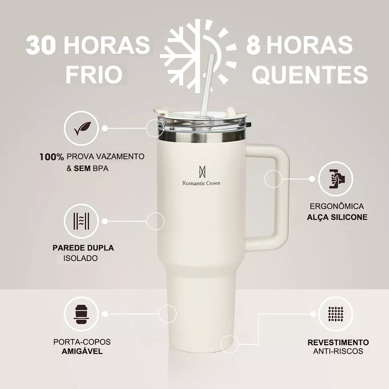 Copo Térmico Gigante 1,2l Inox Com Tampa E Inox Canudo