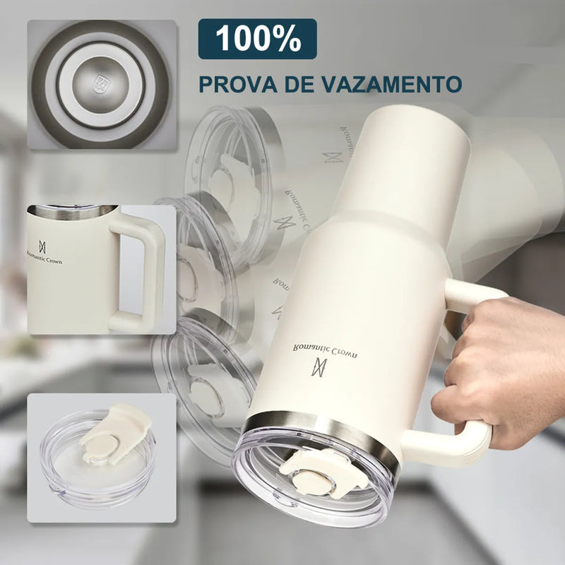 Copo Térmico Gigante 1,2l Inox Com Tampa E Inox Canudo