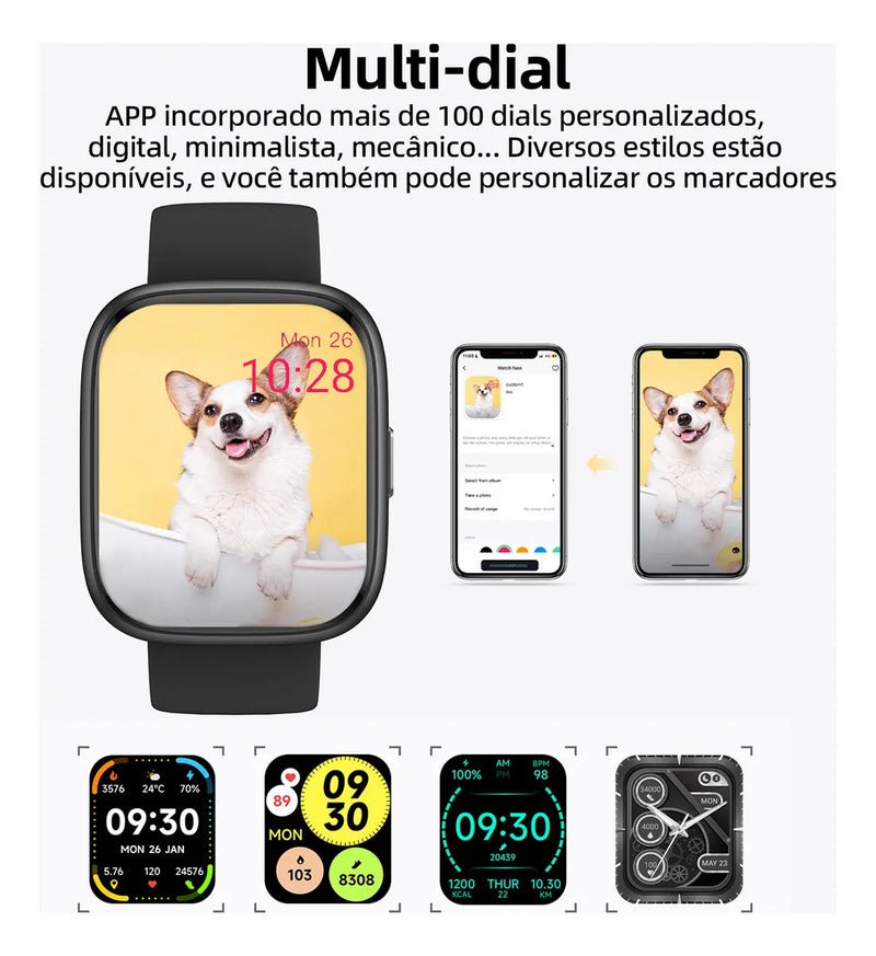 Relógio Smartwatch Em Toque Alexa Ip68 Bluetooth 5.3 Caixa Branco Pulseira Preto Bisel Preto Desenho Da Pulseira Milanese