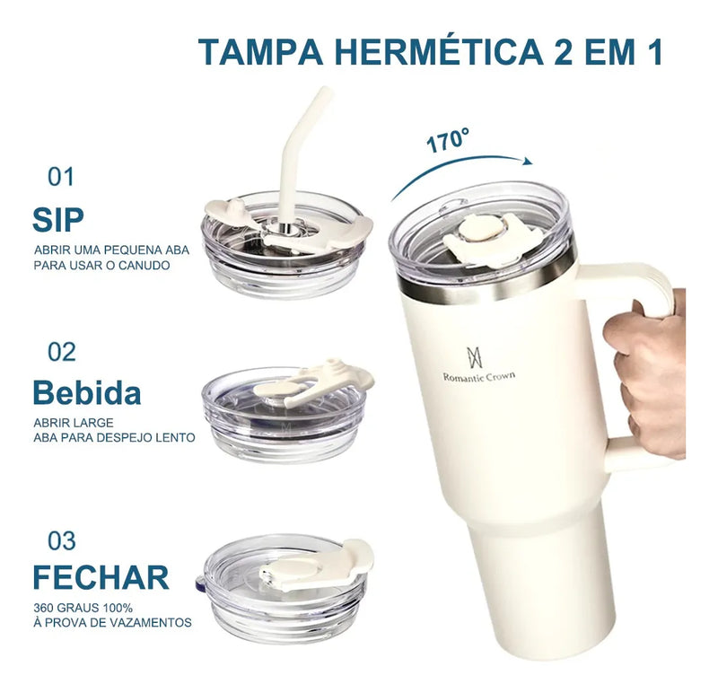 Copo Térmico Gigante 1,2l Inox Com Tampa E Inox Canudo