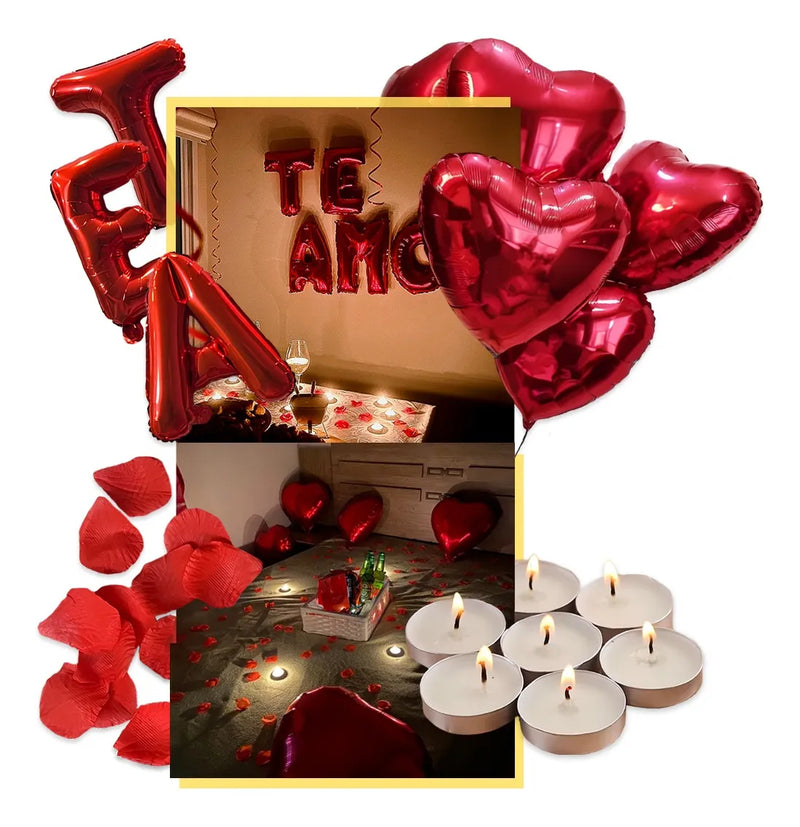 Kit Surpresa Romântica 300 Pétalas 14 Velas 12 Balão + Te Amo
